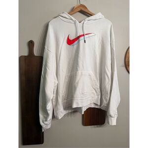 Nike White Graphic Swoosh Logo Long Sleeve Oversized Pullover Hoodie Size 2X